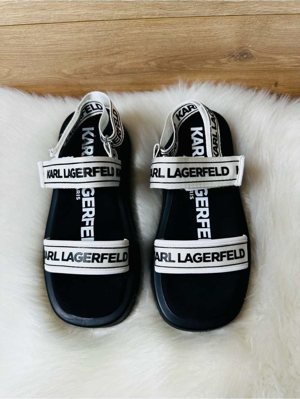 Karl Lagerfeld Black & White Logo Strap Sandals